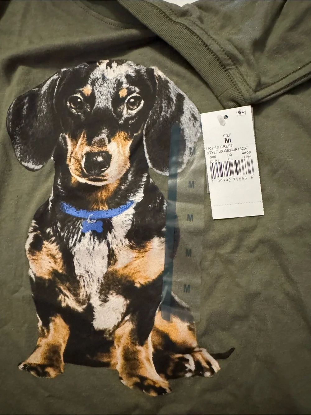 Olive Green Dachshund Graphic Dog T-Shirt - Brand: Zoe + Liv Adult medium